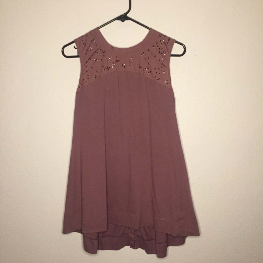 Simply Vera Plum Sleeveless Blouse with Bejeweled Front and Button up …